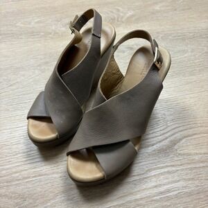 Garnet Hill Leather Open Toe Slingback Wedge Sandals Women's‎ 7